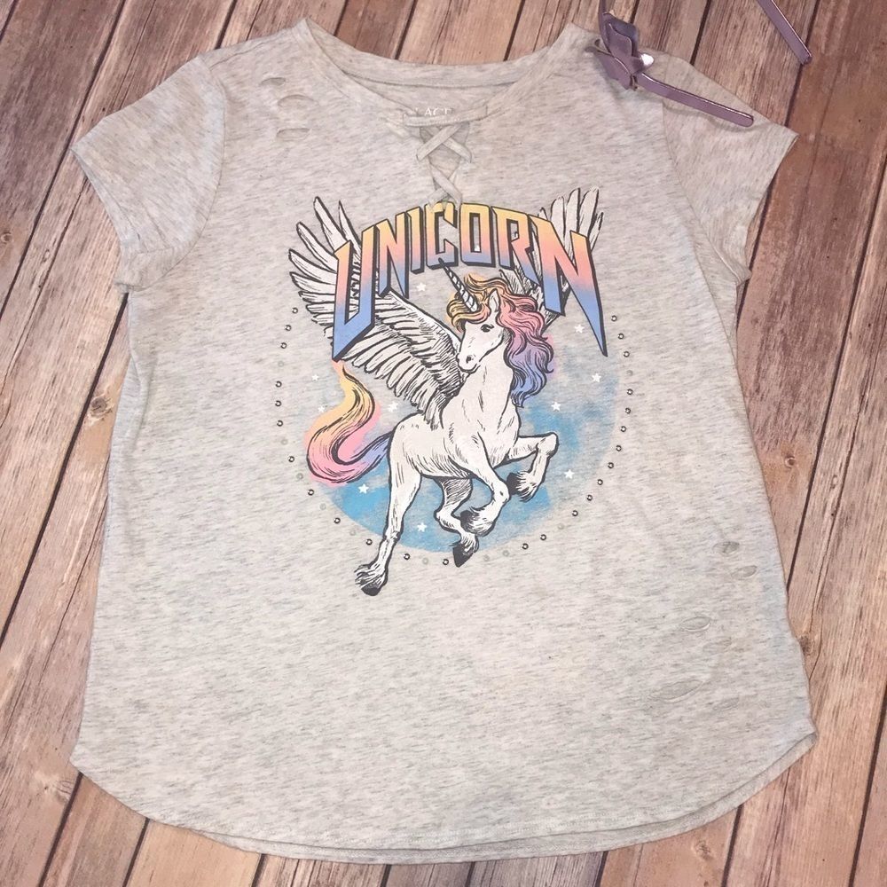 Rainbow Unicorn Gray Lace Up Neck Shirt Size XXL